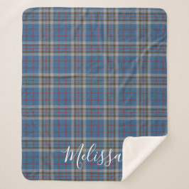 Cobertor Sherpa Tartan Clan Thompson Xadrez Blue Cinza Check Perso