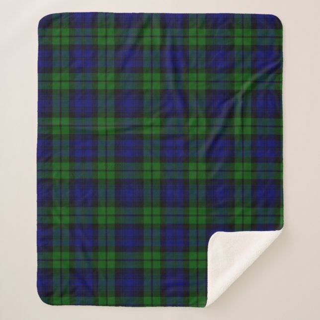 Cobertor Sherpa Tartan Verde e marinho (Frente)