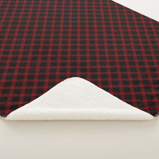 Cobertor Sherpa Tartan vermelho-russo e preto com linhas gravadas (3/4)