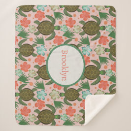 Cobertor Sherpa Tartaruga-do-mar e Hibiscus Enfermeira-Floral Rosa