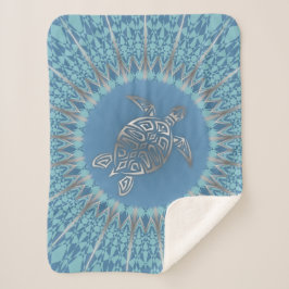 Cobertor Sherpa Tartaruga Marinha Azul Prata e Mandala