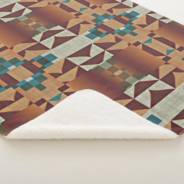 Cobertor Sherpa Taupe Beige Brown Teal Blue Verde Arte Tribal (3/4)