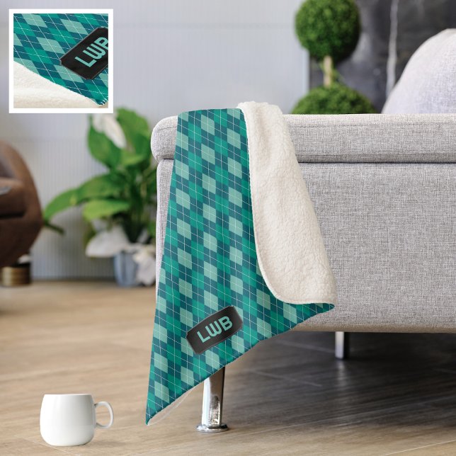 Cobertor Sherpa Teal Argyle Pattern - Cozy Knit Look: adicionar in (Criador carregado)