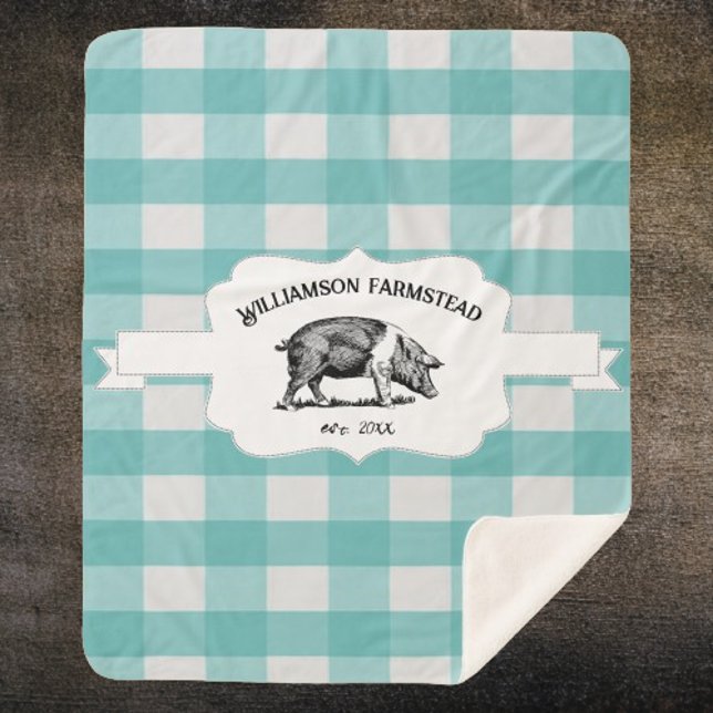Cobertor Sherpa Teal Buffalo Xadrez Fazenda Pig Sherpa Blanket (Teal Buffalo Plaid Farm Pig Personalized Sherpa Blanket)