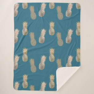 Cobertor Sherpa Teal Dourado Glam Pineapple