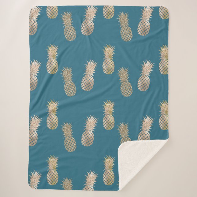 Cobertor Sherpa Teal Dourado Glam Pineapple (Frente)