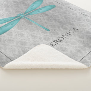 Cobertor Sherpa Teal Dragonfly Damask Personalizado