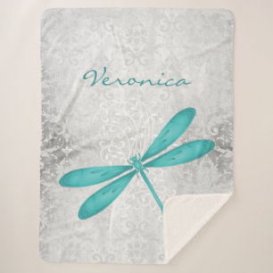 Cobertor Sherpa Teal Dragonfly Personalizada Sherpa Blanket