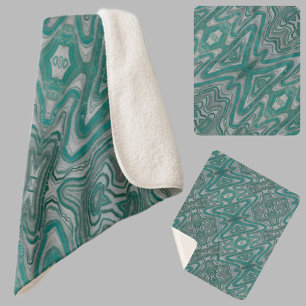 Cobertor Sherpa Teal e Cinza Boho Chic Earthy Padrão de Abstrato