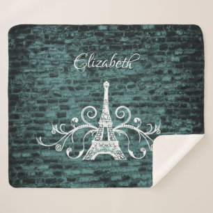 Cobertor Sherpa Teal Eiffel Tower Grunge Sherpa Blanket