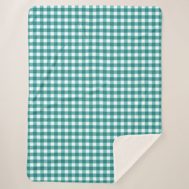 Cobertor Sherpa Teal Gingham (Frente)