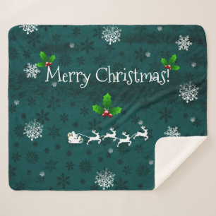 Cobertor Sherpa Teal Papais noeis Sleigh e Reindeer Sherpa Blanket