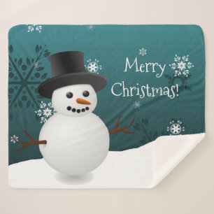 Cobertor Sherpa Teal Snowman Winter Christmas Sherpa Blanket