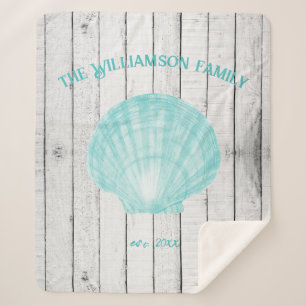 Cobertor Sherpa Teal Vintage Scallop Shell Sherpa Blanket