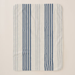 Cobertor Sherpa Tecido de Linho Navy Slate com Listras