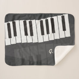 Cobertor Sherpa Teclado Piano Preto e Branco Personalizado. Adicio