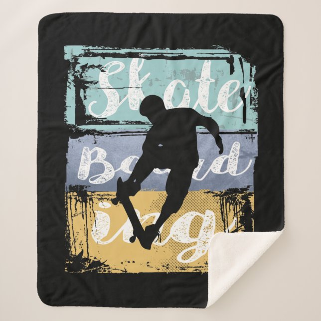 Cobertor Sherpa Tee Skateboard - Vintage Retro Skateboarder (Frente)