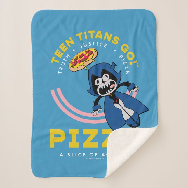 Cobertor Sherpa Teen Titans Go! Raven "Truth Justice Pizza" (Frente)