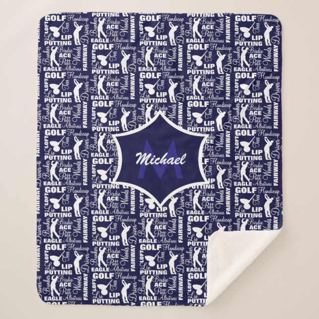 Cobertor Sherpa Tema Do Jogador De Golfe Monograma Legal (Frente)