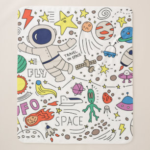 Cobertor Sherpa Tema espacial na ilustração do estilo de rabisco