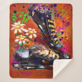 Cobertor Sherpa Tênis e margaridas Impressionísticos Laranja