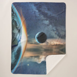 Cobertor Sherpa Terra E Design De Espaço Da Lua