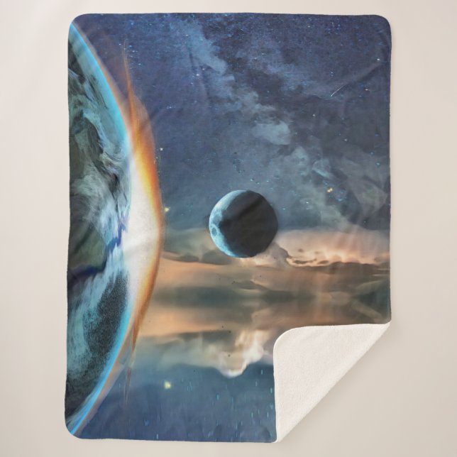 Cobertor Sherpa Terra E Design De Espaço Da Lua (Frente)