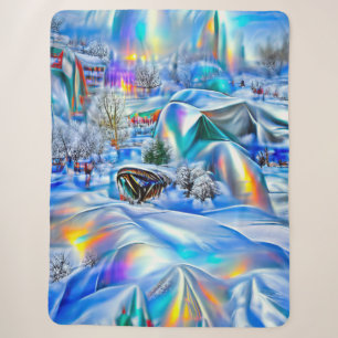 Cobertor Sherpa Terra Maravilha Surreal de inverno com Luzes Iride