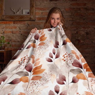 Cobertor Sherpa Terracotta e Folhas de Quedas de Borgonha Boho A