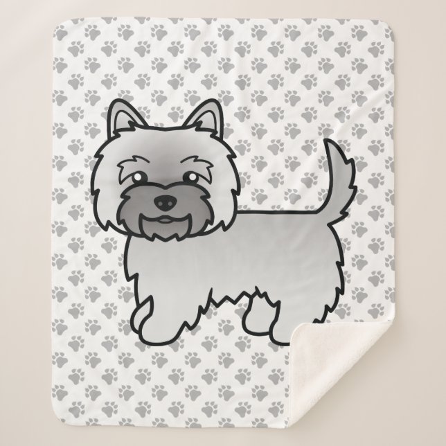 Cobertor Sherpa Terrier Cairn Cinza Cachorro Cartoon Fofo (Frente)