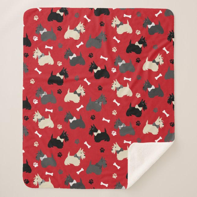 Cobertor Sherpa Terrier Paws e Bones Red (Frente)