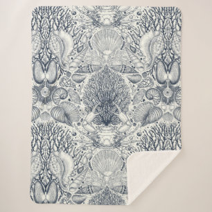 Cobertor Sherpa Tesouros de praia, conchas marinhas, caranguejo, c