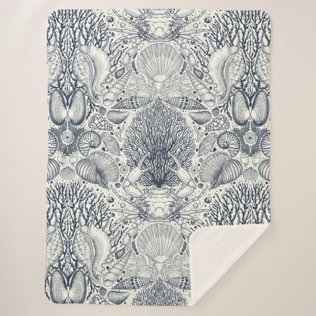 Cobertor Sherpa Tesouros de praia, conchas marinhas, caranguejo, c (Frente)