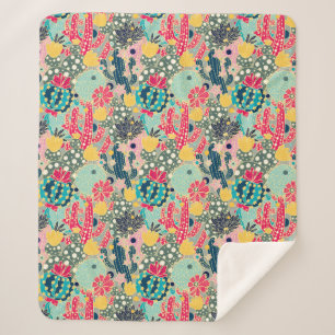 Cobertor Sherpa Teste padrão colorido do cacto das bolinhas do