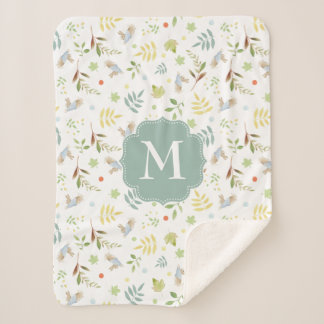 Cobertor Sherpa Teste padrão da aguarela da floresta do coelho |