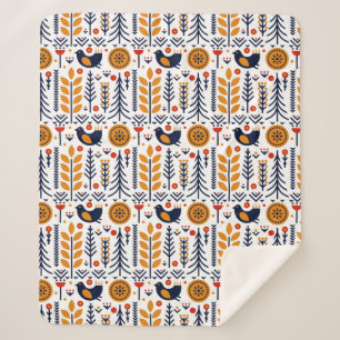 Cobertor Sherpa Teste padrão da arte popular do pássaro do outon