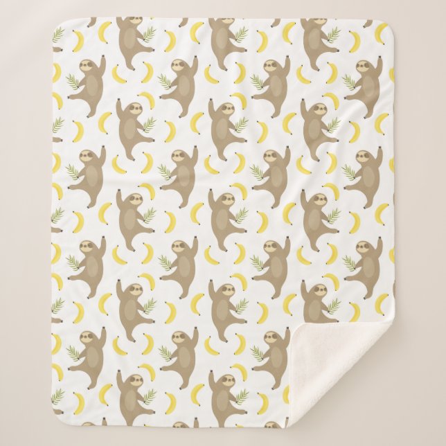 Cobertor Sherpa Teste padrão das preguiças & das bananas (Frente)