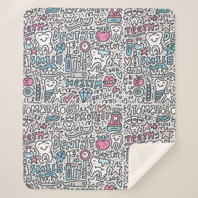 Cobertor Sherpa Teste padrão dental dos desenhos animados (Frente)