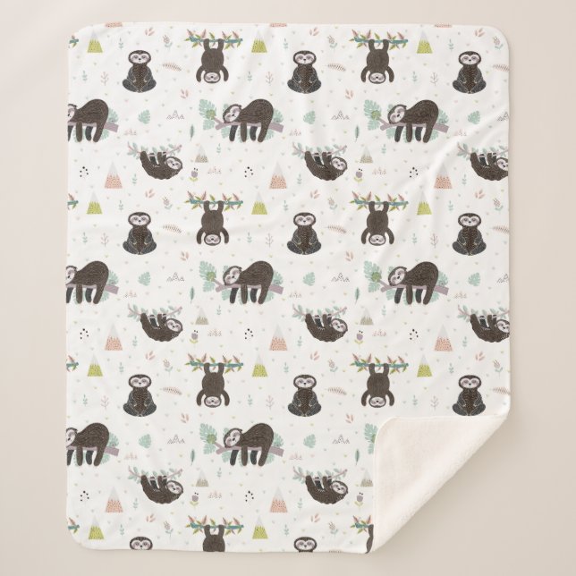 Cobertor Sherpa Teste padrão doce sonolento da preguiça (Frente)