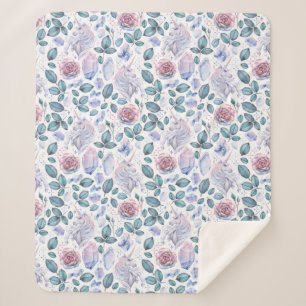 Cobertor Sherpa Teste padrão dos cristais & dos rosas do unicórnio