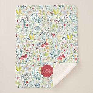 Cobertor Sherpa Teste padrão Enchanted da aguarela do coelho de