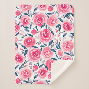 Cobertor Sherpa Teste padrão floral cor-de-rosa dos rosas da
