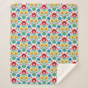 Cobertor Sherpa Teste padrão floral da arte popular do coração