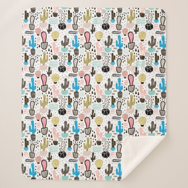 Cobertor Sherpa Teste padrão geométrico do cacto moderno (Frente)