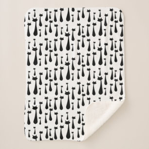 Cobertor Sherpa Teste padrão retro atômico da silhueta do gato