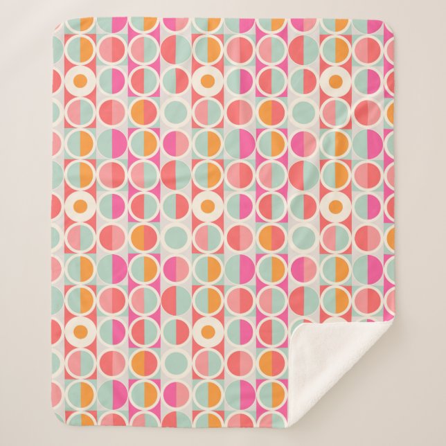 Cobertor Sherpa Teste padrão retro do círculo do rosa quente (Frente)