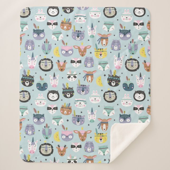 Cobertor Sherpa Teste padrão tribal bonito da cara (Frente)