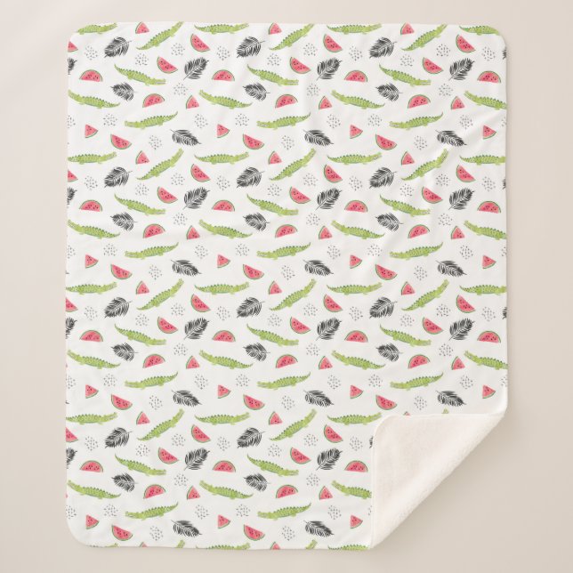 Cobertor Sherpa Teste padrão tropical da melancia & do crocodilo (Frente)