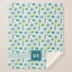 Cobertor Sherpa Teste padrão verde & azul do Succulent da aguarel