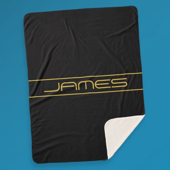 Cobertor Sherpa Texto Dourado e faixas de linha modernas editáveis (Criador carregado)